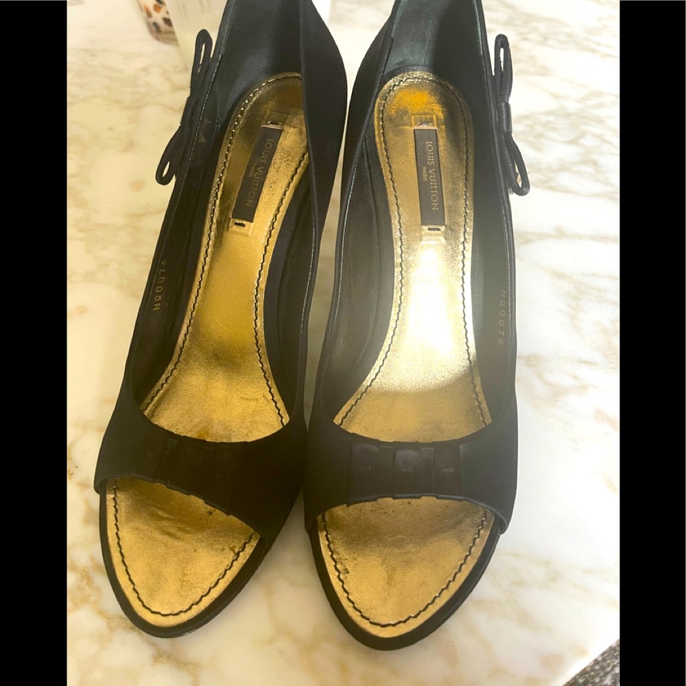 LV black silk heels